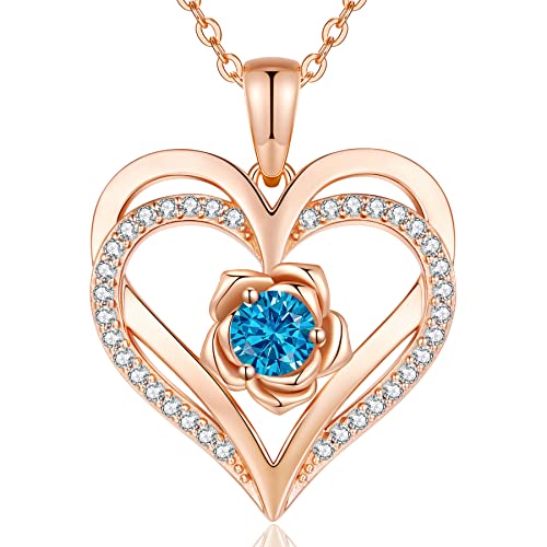 CDE Kette Damen Rosegold Herz Halskette Sterling Silber 925 Geburtsstein Halsketten für Frauen mit Anhänger Schmuck Valentinstag Geschenke für Sie Muttertag Geburtstag Weihnachten für Frauen Mama von CDE