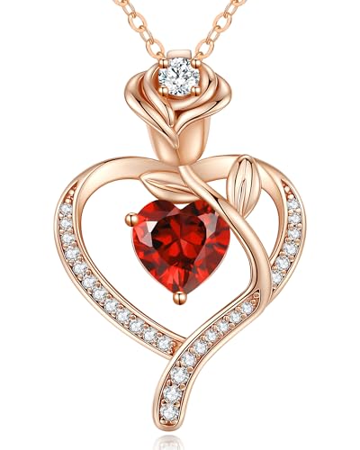 CDE Halskette Damen Rosegold Herz Kette Sterling Silber 925 Geburtsstein Halsketten für Frauen mit Anhänger Schmuck Muttertag Valentinstag Geburtstag Weihnachten Geschenke (Rosegold-01&07) von CDE