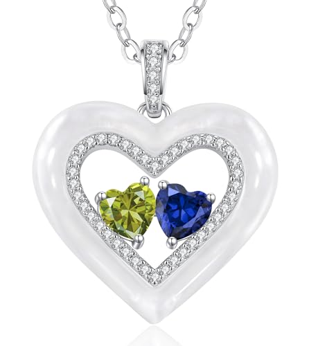 CDE Kette Damen Shell Doppel Herz Halskette Sterling Silber 925 Geburtsstein Halsketten mit Anhänger Schmuck Valentinstag Liebes Geschenk für Sie Muttertag Geburtstag Weihnachten Geschenke für Frauen von CDE