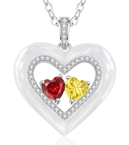 CDE Kette Damen Shell Doppel Herz Halskette Sterling Silber 935 Geburtsstein Halsketten mit Anhänger Schmuck Valentinstag Liebes Geschenk für Sie Muttertag Geburtstag Weihnachten Geschenke für Frauen von CDE