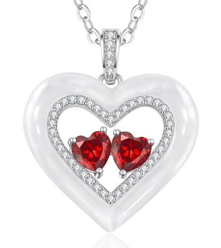 CDE Kette Damen Shell Doppel Herz Halskette Sterling Silber 925 Geburtsstein Halsketten mit Anhänger Schmuck Valentinstag Liebes Geschenk für Sie Muttertag Geburtstag Weihnachten Geschenke für Frauen von CDE