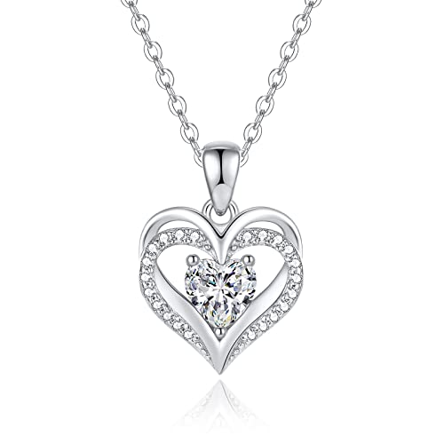 CDE Kette Damen Herzkette 925 Sterling Silber Geburtsstein Halsketten Schmuck Herz Anhänger Weihnachten Valentinstag Muttertags Geschenk Hochzeit Jubiläum Geburtstag Frau Freundin Mama von CDE