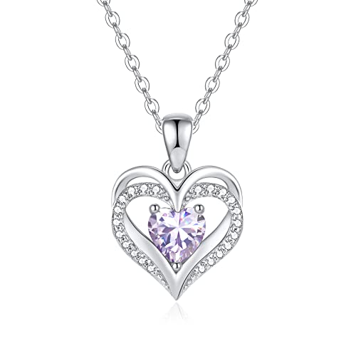 CDE Kette Damen Herzkette 925 Sterling Silber Geburtsstein Halsketten Schmuck Herz Anhänger Weihnachten Valentinstag Muttertags Geschenk Hochzeit Jubiläum Geburtstag Frau Freundin Mama von CDE