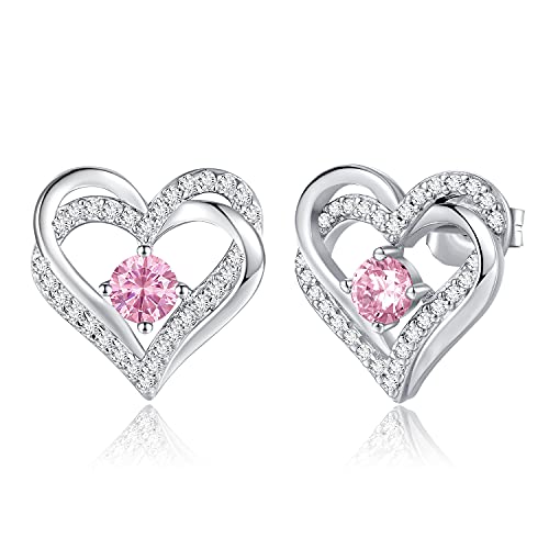 CDE Ohrringe für Damen 925 Sterling Silber Rosegold Geschenk für Sie Forever Love Herz Geburtsstein Frauen Ohrstecker Schmuck Valentinstag Weihnachten Muttertag Geburtstags Hochzeits Jubiläum von CDE