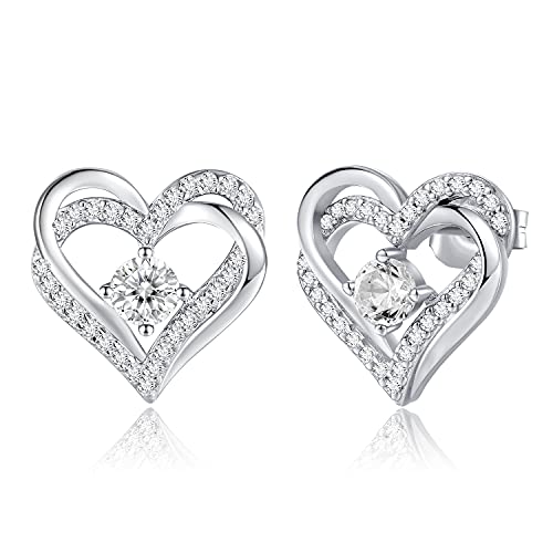 CDE Ohrringe für Damen 925 Sterling Silber Rosegold Geschenk für Sie Forever Love Herz Geburtsstein Frauen Ohrstecker Schmuck Valentinstag Weihnachten Muttertag Geburtstags Hochzeits Jubiläum von CDE