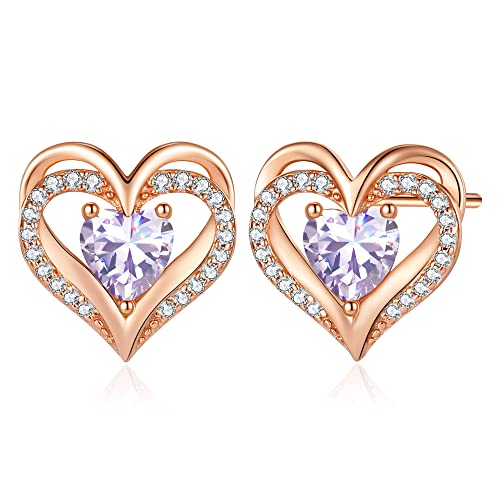 CDE Ohrringe für Damen 925 Sterling Silber Rosegold Geschenk für Sie Forever Love Herz Geburtsstein Frauen Ohrstecker Schmuck Valentinstag Weihnachten Muttertag Geburtstags Hochzeits Jubiläum von CDE