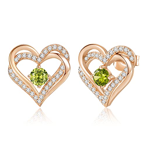 CDE Ohrringe für Damen 925 Sterling Silber Rosegold Geschenk für Sie Forever Love Herz Geburtsstein Frauen Ohrstecker Schmuck Valentinstag Weihnachten Muttertag Geburtstags Hochzeits Jubiläum von CDE