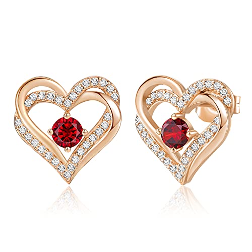 CDE Ohrringe für Damen 925 Sterling Silber Rosegold Geschenk für Sie Forever Love Herz Geburtsstein Frauen Ohrstecker Schmuck Valentinstag Weihnachten Muttertag Geburtstags Hochzeits Jubiläum von CDE