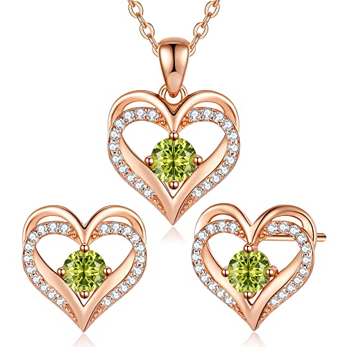 CDE Schmuckset Damen Muttertagsgeschenk 925 Sterling Silber Forever Love Herz Rosegold Geburtsstein Halskette und Ohrringe Set für Frauen Schmuck Geschenk Geburtstag Valentinstag Weihnachten von CDE