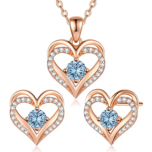 CDE Schmuckset Damen Muttertagsgeschenk 925 Sterling Silber Forever Love Herz Rosegold Geburtsstein Halskette und Ohrringe Set für Frauen Schmuck Geschenk Geburtstag Valentinstag Weihnachten CDE Schmuckset Damen Muttertagsgeschenk 925 Sterling Silber Forever Love Herz Rosegold Geburtsstein Halskette und Ohrringe Set für Frauen Schmuck Geschenk Geburtstag Valentinstag Weihnachten von CDE