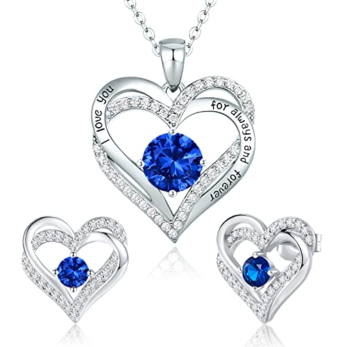 CDE Schmuckset Damen Muttertagsgeschenk 925 Sterling Silber Forever Love Herz Rosegold Geburtsstein Halskette und Ohrringe Set für Frauen Schmuck Geschenk Geburtstag Valentinstag Weihnachten von CDE