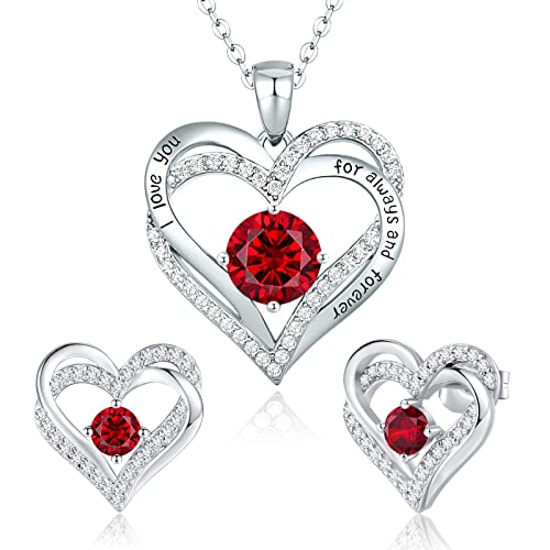 CDE Schmuckset Damen Muttertagsgeschenk 925 Sterling Silber Forever Love Herz Rosegold Geburtsstein Halskette und Ohrringe Set für Frauen Schmuck Geschenk Geburtstag Valentinstag Weihnachten von CDE