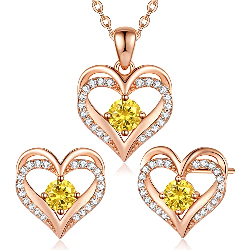 CDE Schmuckset Damen Muttertagsgeschenk 925 Sterling Silber Forever Love Herz Rosegold Geburtsstein Halskette und Ohrringe Set für Frauen Schmuck Geschenk Geburtstag Valentinstag Weihnachten CDE Schmuckset Damen Muttertagsgeschenk 925 Sterling Silber Forever Love Herz Rosegold Geburtsstein Halskette und Ohrringe Set für Frauen Schmuck Geschenk Geburtstag Valentinstag Weihnachten von CDE