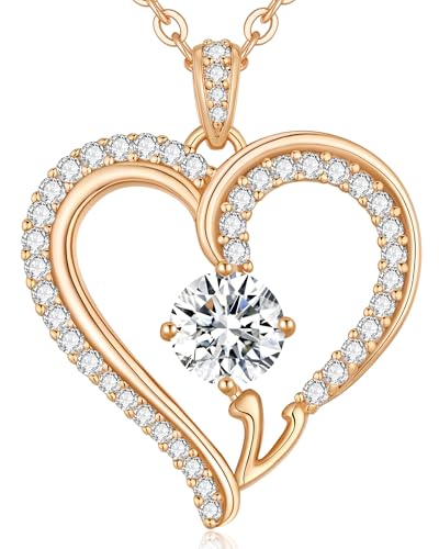 CDE Kette Damen Herz Rosegold Halskette für frauen Anhänger Buchstabenkette A-Z Personalisiert Kette Geschenk mit Anhänger Schmuck Geburtstag Weihnachten Valentinstag Muttertag (V) von CDE