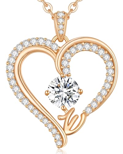 CDE Kette Damen Herz Rosegold Halskette für frauen Anhänger Buchstabenkette A-Z Personalisiert Kette Geschenk mit Anhänger Schmuck Geburtstag Weihnachten Valentinstag Muttertag (E) von CDE
