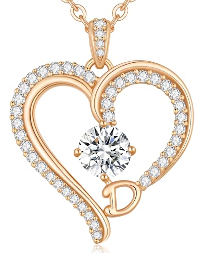 CDE Kette Damen Herz Rosegold Halskette für frauen Anhänger Buchstabenkette A-Z Personalisiert Kette Geschenk mit Anhänger Schmuck Geburtstag Weihnachten Valentinstag Muttertag (D) von CDE