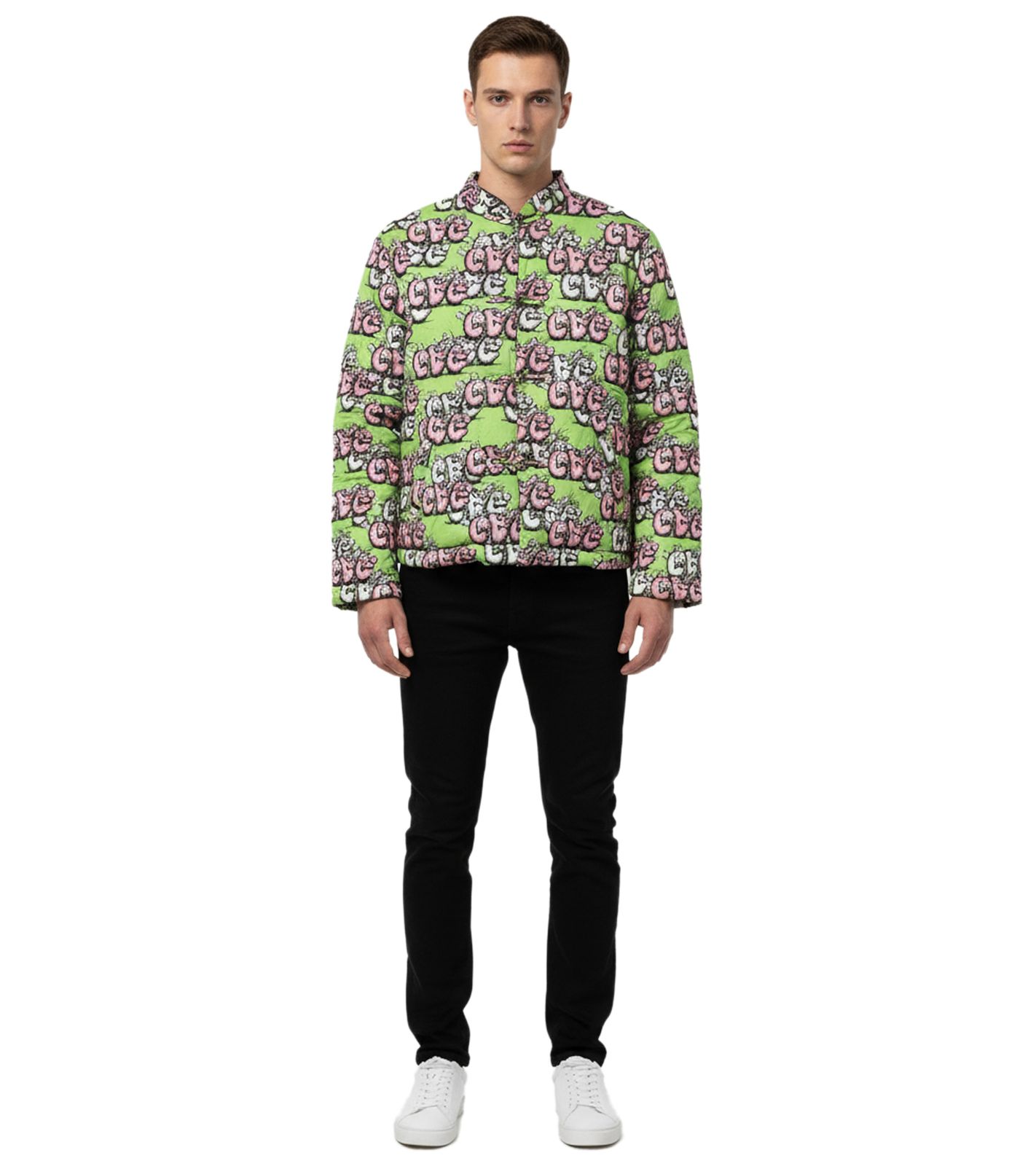 Comme Des Garçons Herren Hemd-Jacke mit Logo-Print Baumwoll-Jacke Grün/Rosa von CDG