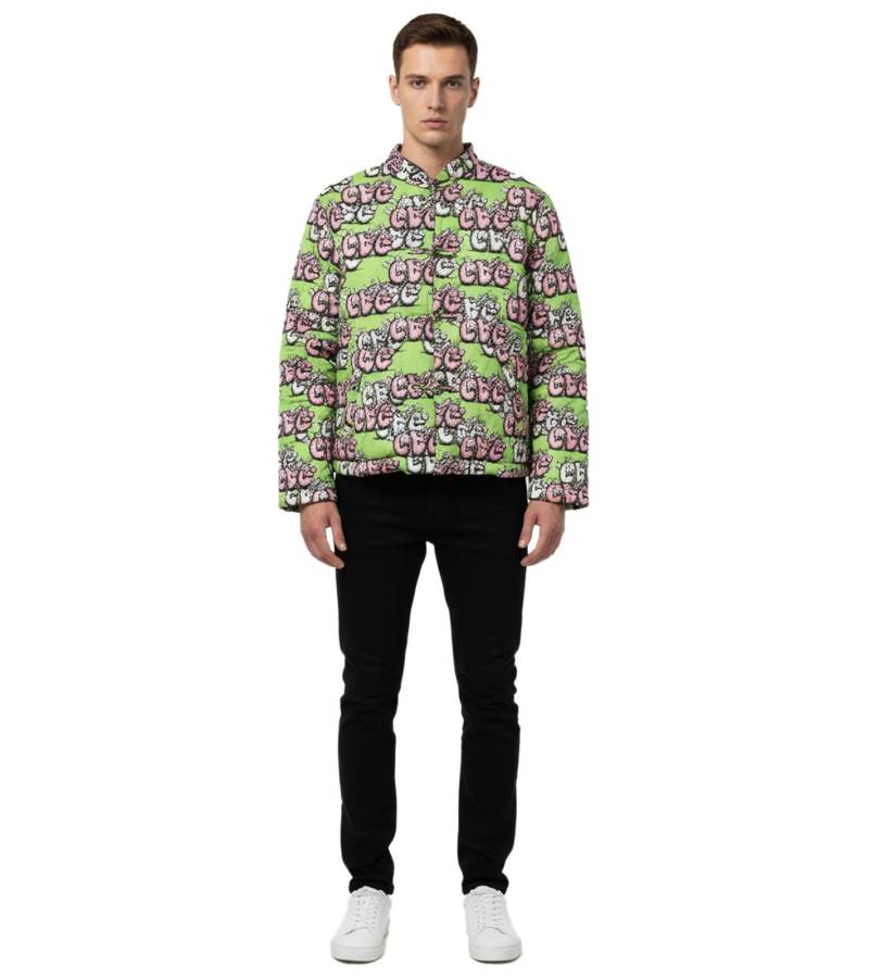 Comme Des Garçons Herren Hemd-Jacke mit Logo-Print Baumwoll-Jacke Grün/Rosa von CDG