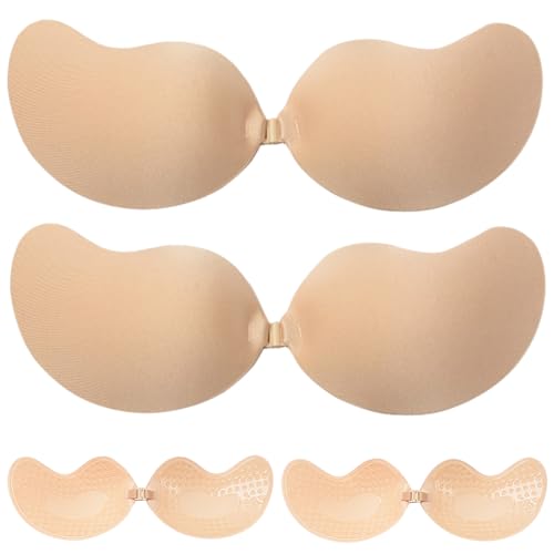 Klebe BH Push Up,2 Pair Klebe-BH Rückenfrei,Trägerlos Unsichtbar,Wiederverwendbarer Sticky Bra,Hautfreundlicher Selbstklebender bh Für Rückenfreie Kleider,Bademode,Abendkleider Und Hochzeitskleider von CDLIZW
