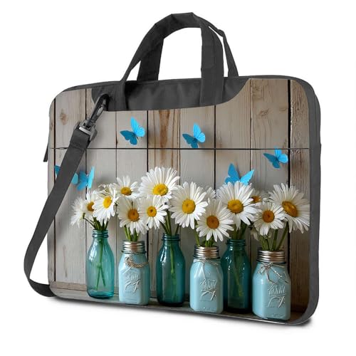 CDSS Laptop-Hülle mit blauen Schmetterlingen und Gänseblümchen in Einmachgläsern, Laptoptasche, Computerrucksack für Herren, 14 Zoll Laptophülle, farbig, 29x38cm CDSS Laptop-Hülle mit blauen Schmetterlingen und Gänseblümchen in Einmachgläsern, Laptoptasche, Computerrucksack für Herren, 14 Zoll Laptophülle, farbig, 29x38cm von CDSS