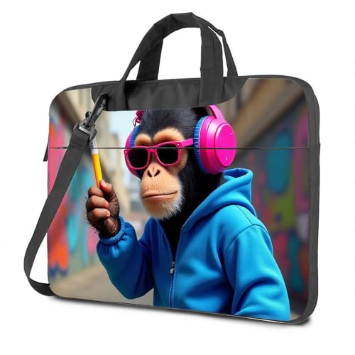 CDSS Laptop-Rucksack für Herren, Affe mit Stift und Kopfhörern, Laptoptasche, Laptoptasche, Laptoptasche für Damen, 43,2 cm (17 Zoll), farbig, 26x36cm von CDSS