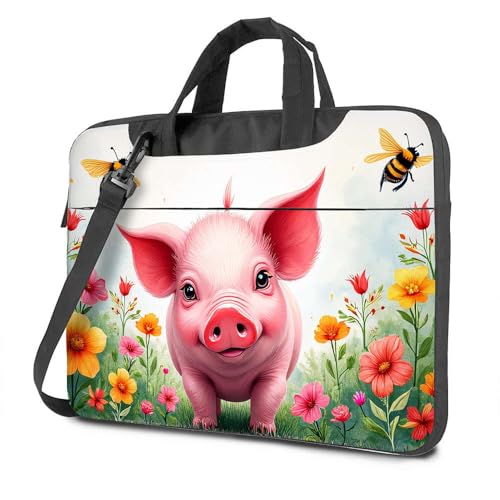 CDSS Laptop-Rucksack für Herren, Blumengarten mit glücklichem Schwein und Bienen, Laptoptasche, Laptoptasche für Damen, 43,2 cm (17 Zoll), farbig, 26x36cm von CDSS