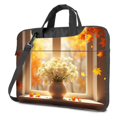 CDSS Laptop-Rucksack für Herren, Herbstblätter und weiße Blumen auf der Fensterbank, Laptoptasche, Laptoptasche, Laptoptasche für Damen, 43,2 cm (17 Zoll), farbig, 26x36cm von CDSS