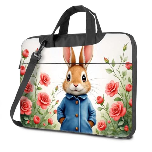 Laptop-Rucksack für Herren, Kaninchen im blauen Mantel mit roten Rosen, Laptoptasche, Laptoptasche, Laptoptasche für Damen, 43,2 cm (17 Zoll), farbig, 29x40cm von CDSS