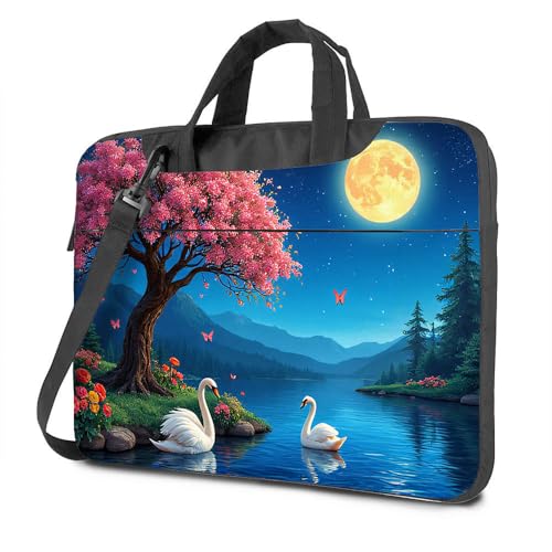 Laptop-Rucksack für Herren, Schwäne am Moonlit Lake mit Kirschblüten, Laptoptasche, Laptoptasche, Laptoptasche für Damen, 43,2 cm (17 Zoll), farbig, 26x36cm von CDSS