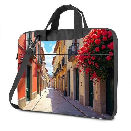 Laptop-Rucksack für Herren, bunte Straße mit hängenden Blumen, Laptop-Tasche, Tragetasche für Damen, Handgepäck-Rucksack, farbig, 26x36cm von CDSS