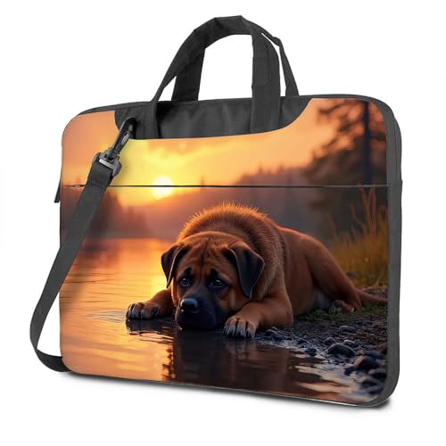 Laptoptasche für Damen, 40,6 cm (16 Zoll), Sonnenuntergang und Gelassenheit: Ein Hund friedliche Ruhe am See, Laptoptasche, schwarze Tasche, Laptop-Rucksack für Damen (26 x 36 cm) von CDSS
