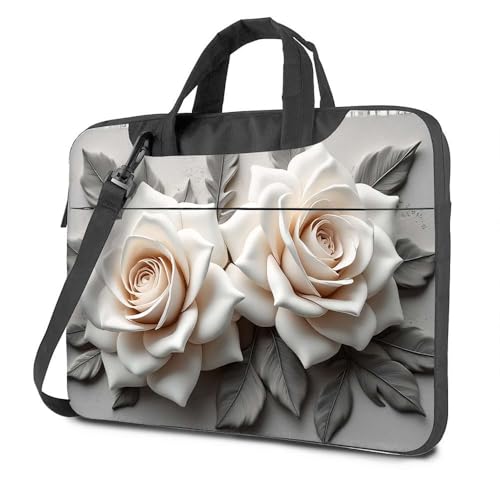 Laptoptasche mit weißen Rosen und Blättern, Blumendesign, Laptop-Rucksack für Damen, 40,6 cm (16 Zoll), farbig, 29x40cm von CDSS