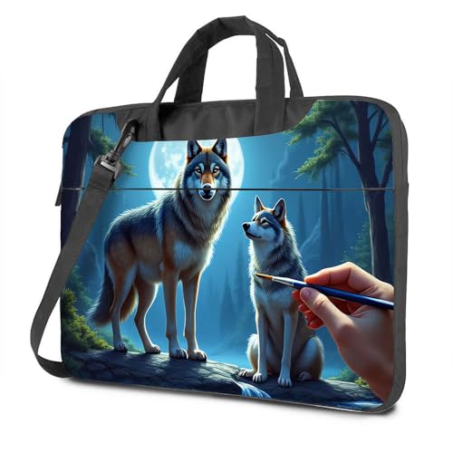 Laptoptaschen Malerei Wölfe unter dem Mondschein Laptoptasche Laptop-Rucksack für Frauen Laptoptasche 16 Zoll, farbig, 29x40cm Laptoptaschen Malerei Wölfe unter dem Mondschein Laptoptasche Laptop-Rucksack für Frauen Laptoptasche 16 Zoll, farbig, 29x40cm von CDSS
