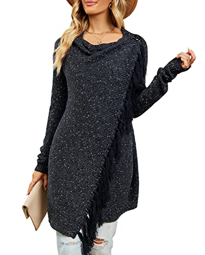 CEASIKERY Damen-Poncho mit Fransen, Pullover, Lange Strickjacke, Strickpullover, Mantel von CEASIKERY