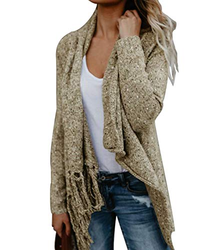 CEASIKERY Damen Quaste Saum Pullover Lange Strickjacke Stricken Pullover Poncho Mantel, khaki, XX-Large von CEASIKERY