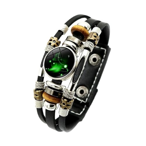Armband Mit 12 Sternbildern Für Damen Und Herren, Mehrschichtiges Perlen-Leder-Sternzeichen-Armband, Horoskop-Astrologie-Armband Mit Sternzeichen, Retro-Schmuck, Paar-Geschenke, Widder, 20,5 Cm von CECE&COLE