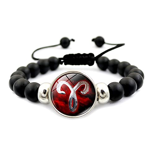 Armband Mit 12 Sternbildern Für Damen Und Herren, Zeit-Edelstein, Schwarze Perlen, Verstellbares Sternzeichen-Armband, Horoskop-Astrologie-Armband Mit Sternzeichen, Retro-Paar-Geschenke, Widder, 20 von CECE&COLE