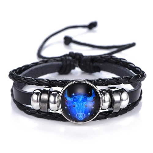 CECE&COLE Armband Mit 12 Sternbildern Für Damen Und Herren, Zeit-Edelstein-Leder-Horoskop-Astrologie-Armband Mit Sternzeichen, Punk-Retro, Neuer Schmuck, Geschenke Für Paare, Stier, 20,5 Cm von CECE&COLE