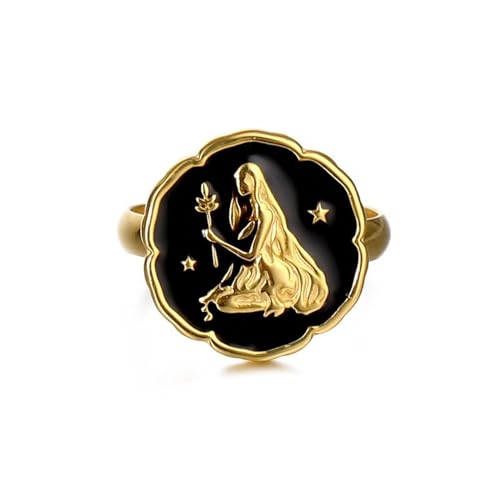 CECE&COLE Sternbild-Ring – Vintage-Mode,12 Sternbild-Muster,Runde Ringe Für Frauen,Ästhetische Sternzeichen-Öffnung,Verstellbarer Ring Für Frauen,Modeschmuck,Jungfrau,Größenverstellbar von CECE&COLE