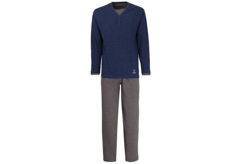 CECEBA Pyjama WinterWorld (2 tlg., 2-teilig) mit Henleykragen und Layeroptik am Ausschnitt und den Armenden von CECEBA