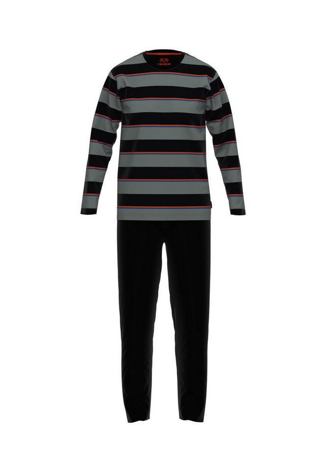 CECEBA Schlafanzug Pyjama, Rundhals, offen grau-mittel-Ringel von CECEBA