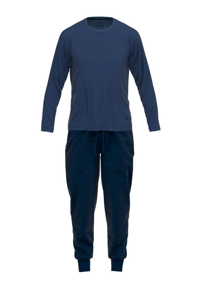 CECEBA Schlafanzug Pyjama, Rundhals., Bündchen blau-mittel-Ringel von CECEBA