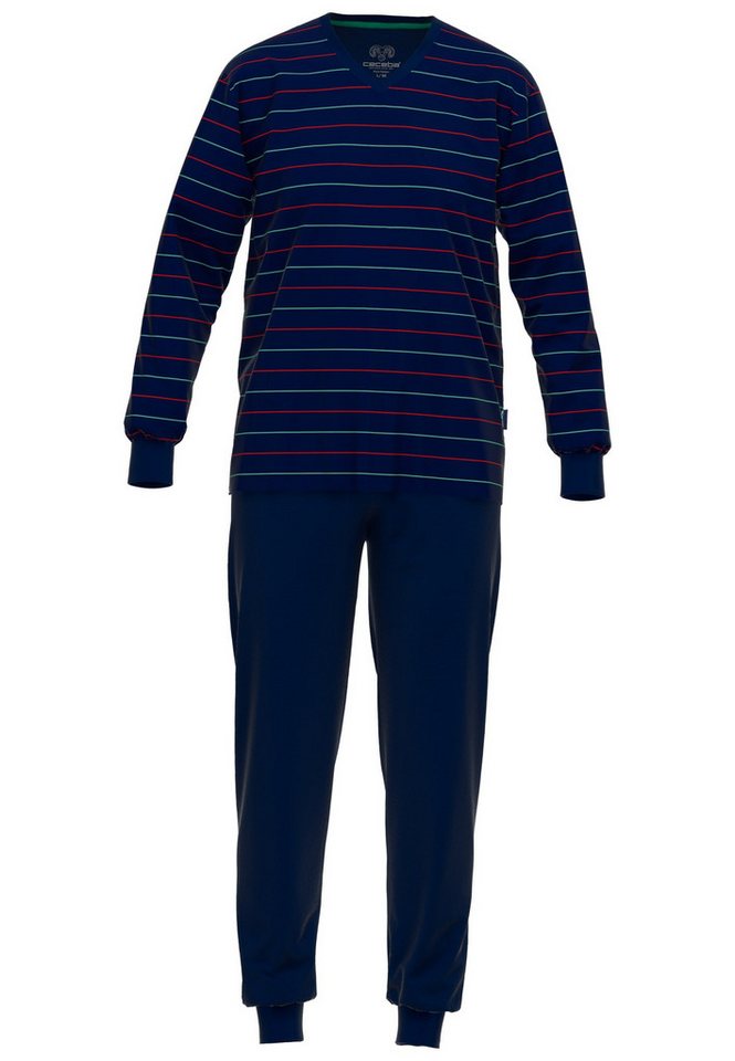 CECEBA Schlafanzug Pyjama, V-A., Bündchen blau-dunkel-Ringel von CECEBA