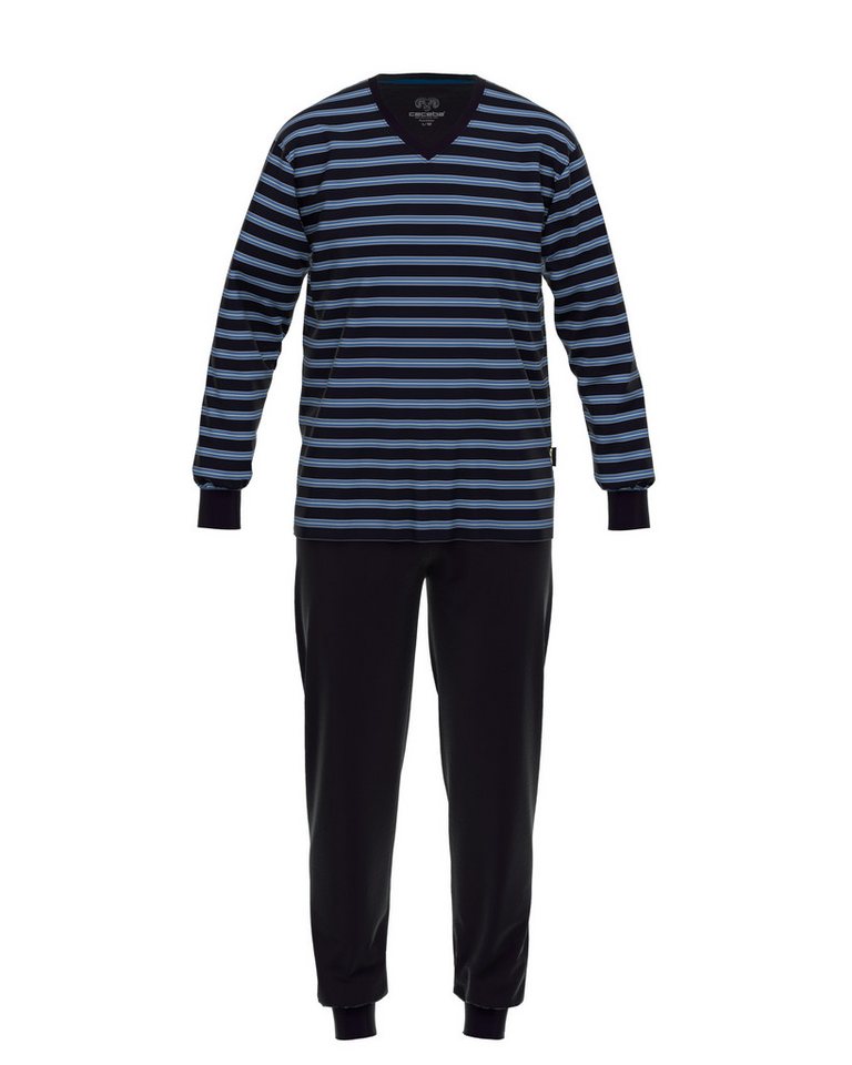 CECEBA Schlafanzug Pyjama, V-A., Bündchen schwarz-dunkel-Ringel von CECEBA