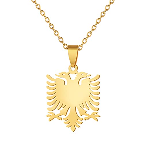 CECECOLEPansr Albanischer Adler Kartenform Anhänger Halskette Mode Paar Halskette Schmuck Charm Unisex Pullover Kette Für Damen Herren Geschenk Accessoires,Gold,45Cm(17.7 Zoll) von CECECOLEPansr