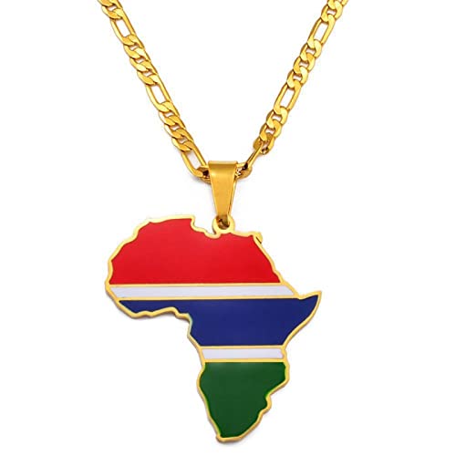 CECECOLEPansr Gambia Flagge Afrika Karte Anhänger Halskette Retro Modeschmuck Charme Geometrisches Muster Land Grenze Hip-Hop Pullover Kette Für Damen Herren Geschenk,Gambia,45Cm(17.7 Zoll) von CECECOLEPansr