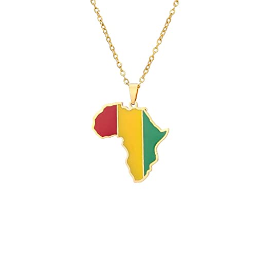 CECECOLEPansr Guinea Karte Flagge Anhänger Halskette Schmuck Charm Tropfen Glasur Afrika Karte Form Geometrische Hip Hop Paar Halskette Unisex Pullover Kette Herren Geschenk,Gold,45Cm(17.7 Zoll) von CECECOLEPansr