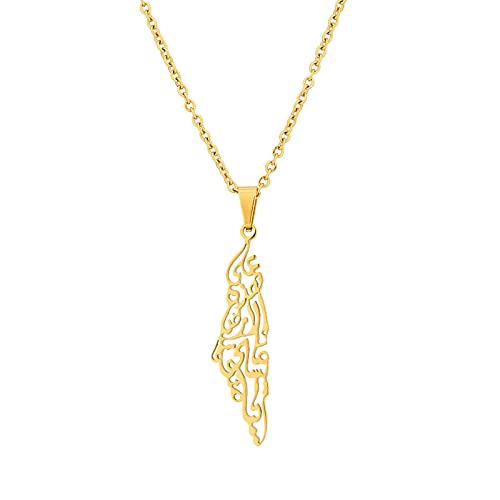 CECECOLEPansr Israel Und Palästina Karte Form Halskette Mode Persönlichkeit Aushöhlen Anhänger Paar Schmuck Charm Pullover Kette Für Damen Herren Geschenk,Gold,45Cm(17.7 Zoll) von CECECOLEPansr