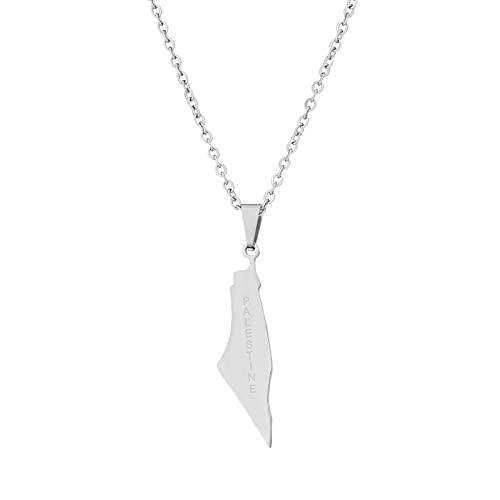 CECECOLEPansr Israel Und Palästina Karte Umriss Anhänger Halskette Schmuck Charm Brief Mode Paar Halskette Unisex Pullover Kette Für Damen Herren Geschenk Accessoires,Silber,45Cm(17.7 Zoll) von CECECOLEPansr
