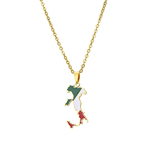 CECECOLEPansr Italien Karte Flagge Drop Glasur Anhänger Halskette Schmuck Charm Mode Geometrische Hip Hop Paar Halskette Unisex Pullover Kette Für Damen Herren Geschenk,Gold,45Cm(17.7 Zoll) von CECECOLEPansr